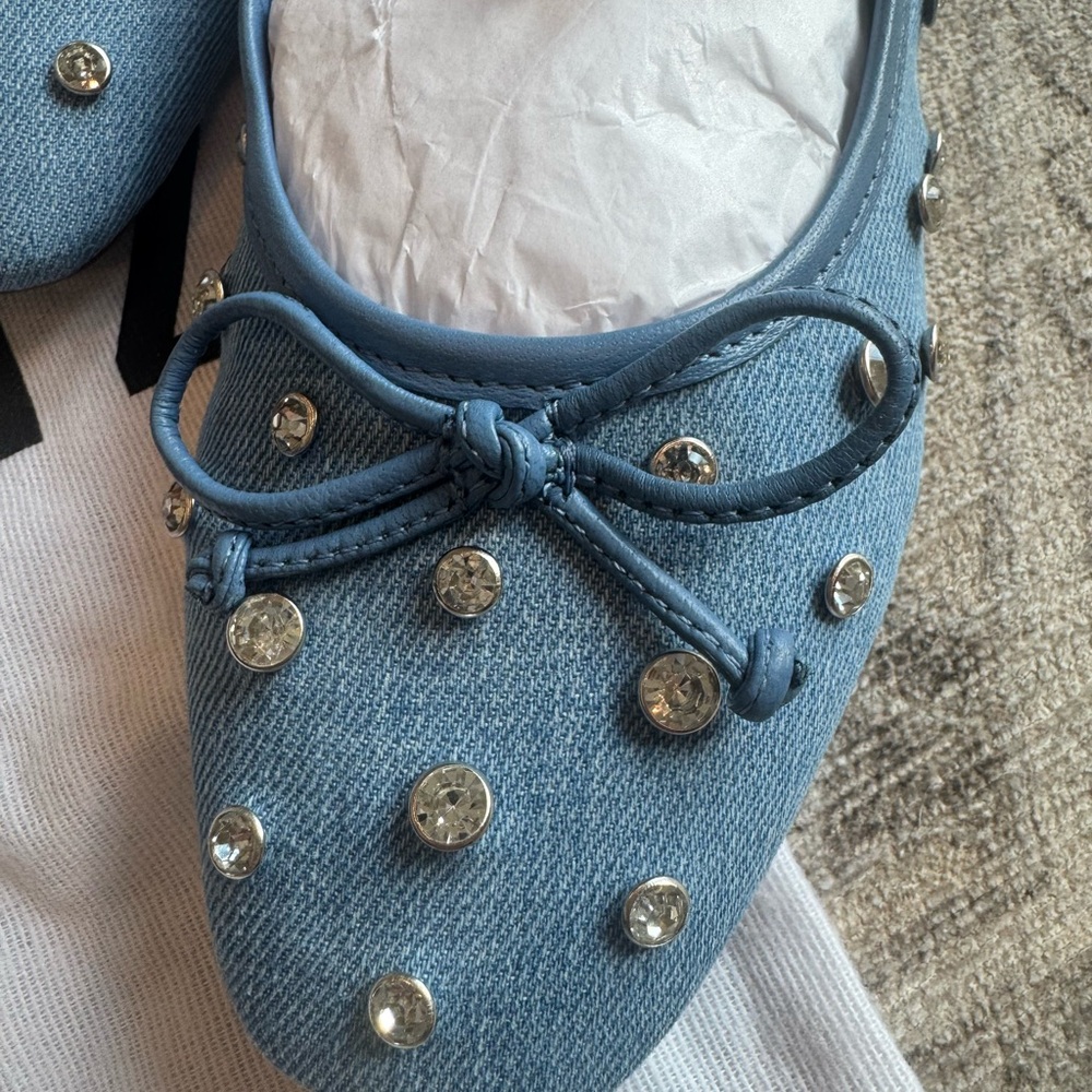 Schutz Arissa Rhinestone Flats Women’s Size 7B Azul Blue Slip-On Shoes NEW w box - Picture 7 of 10